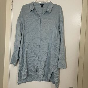 EILEEN FISHER light blue long sleeve silk tunic button down shirt medium